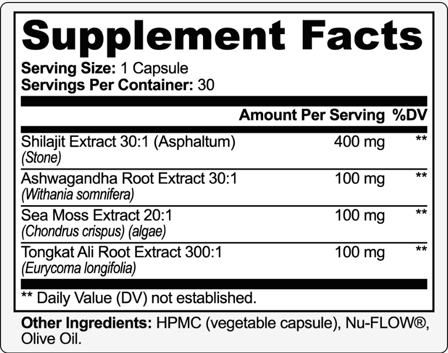 Cadora Shilajit Adaptogen Complex — capsules pouring out