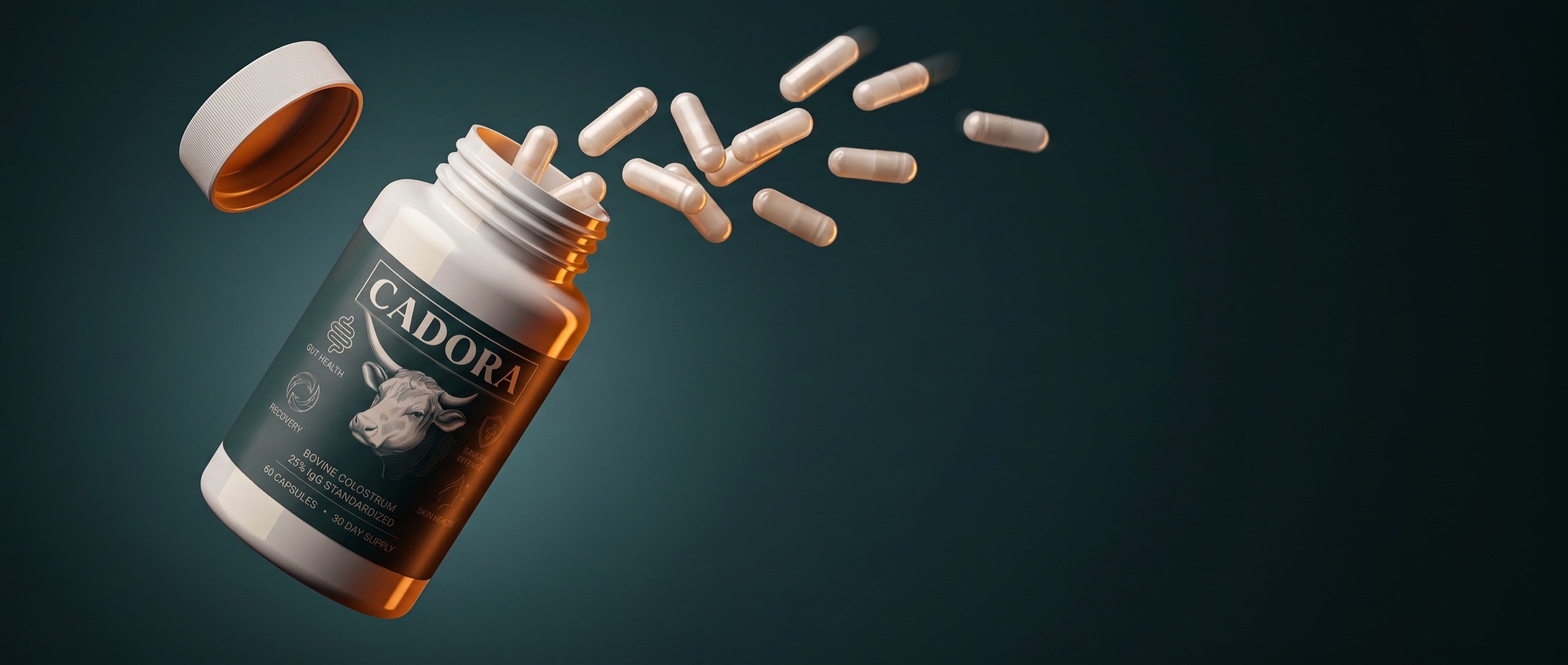 Cadora bottle with capsules