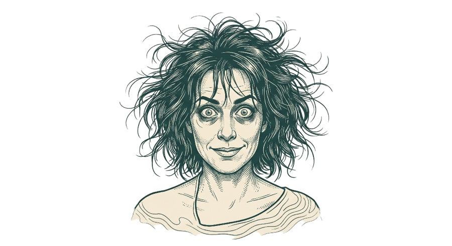 Illustration of a frazzled, tired woman